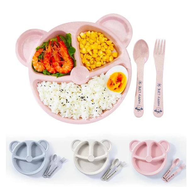 set plato bambú diseño oso