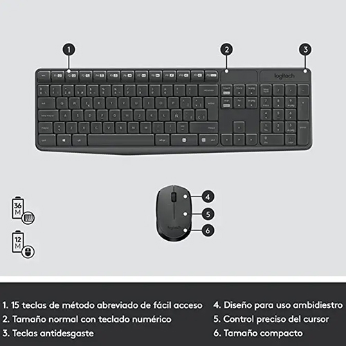 Combo Logitech MK235 Inalámbrico de Teclado y Mouse con Pad Numérico QWERTY Negro