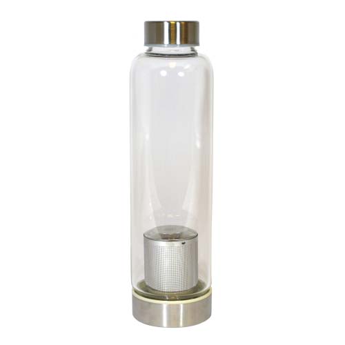 Botella fe vidrio con filtro con funda