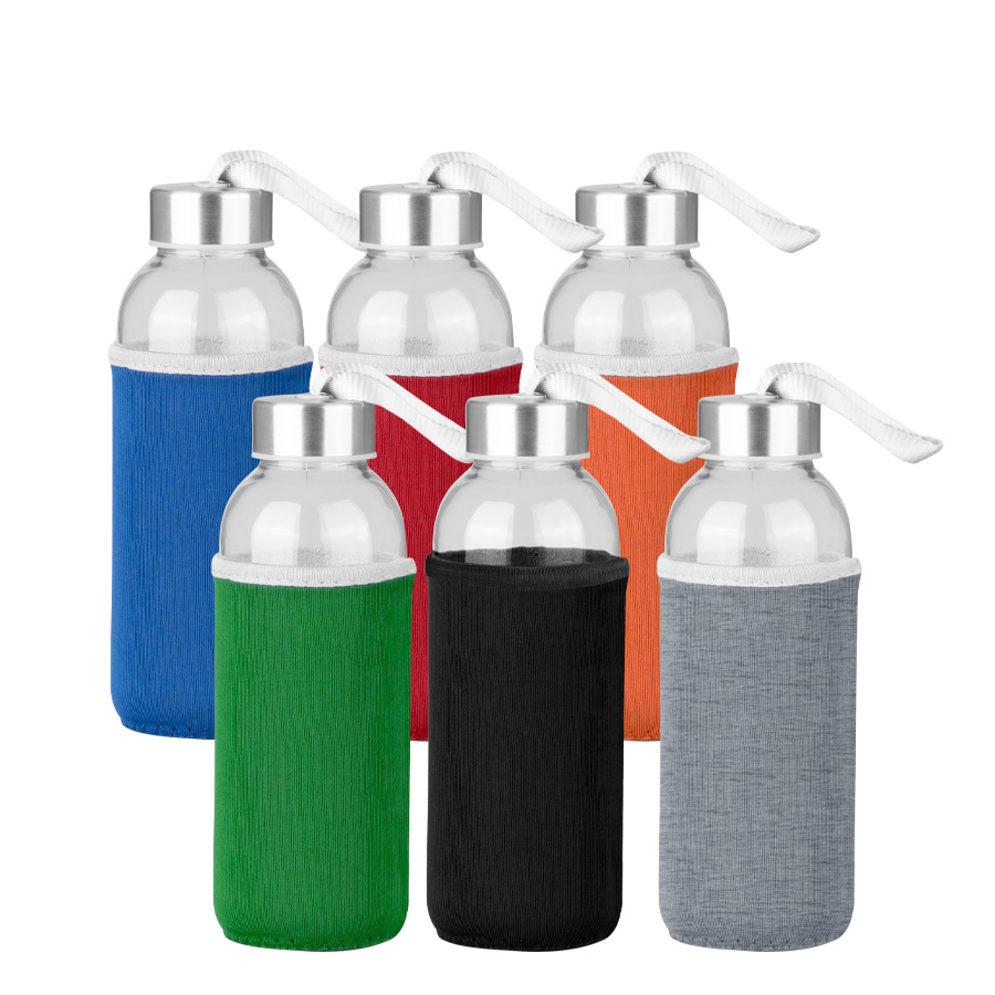 Botella de Vidrio Silica con funda de Neopreno 440cc Botella de Vidrio Silica con funda de Neopreno 440cc