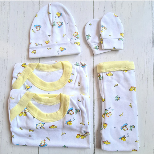 Set ajuar de 5 piezas 100% algodón para bebé - diseño pollito amarillo